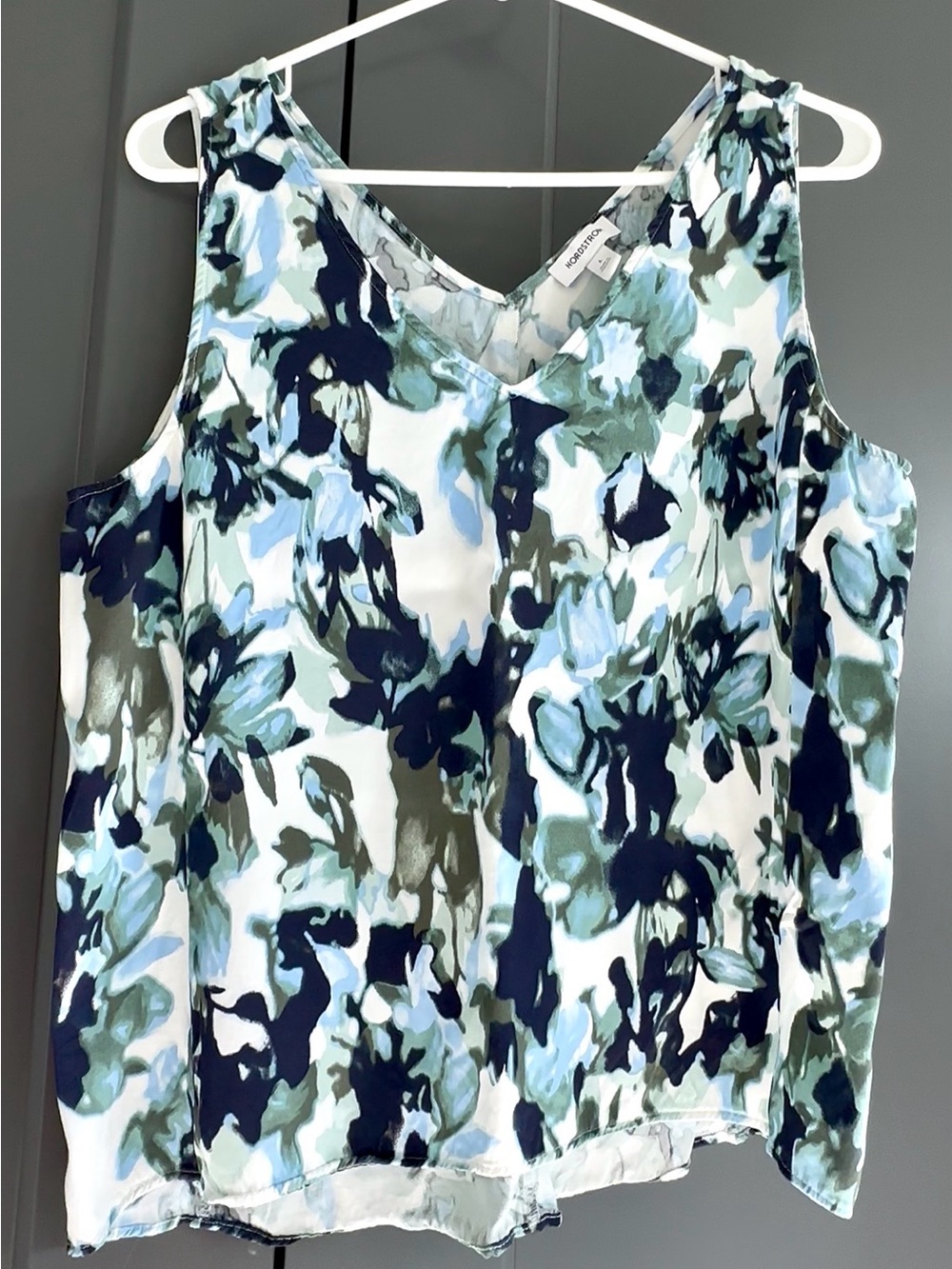 Nordstrom Blue and Green Floral V-Neck Tank